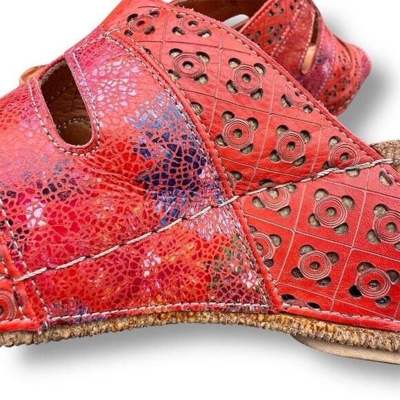 Spring Step Onaona Red Women's Leather Slide Sandals Size 8 Casual Wedge - Picture 10 of 16